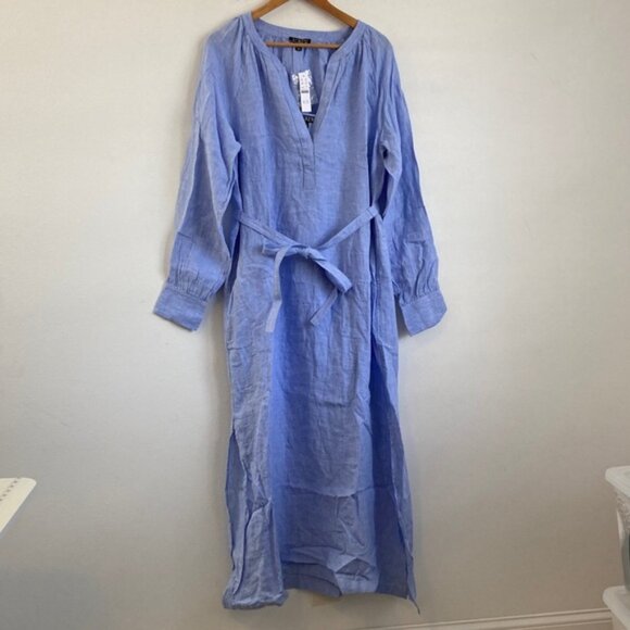 J. Crew Women's Cabana dress in linen Blue Tall Large - Picture 2 of 6